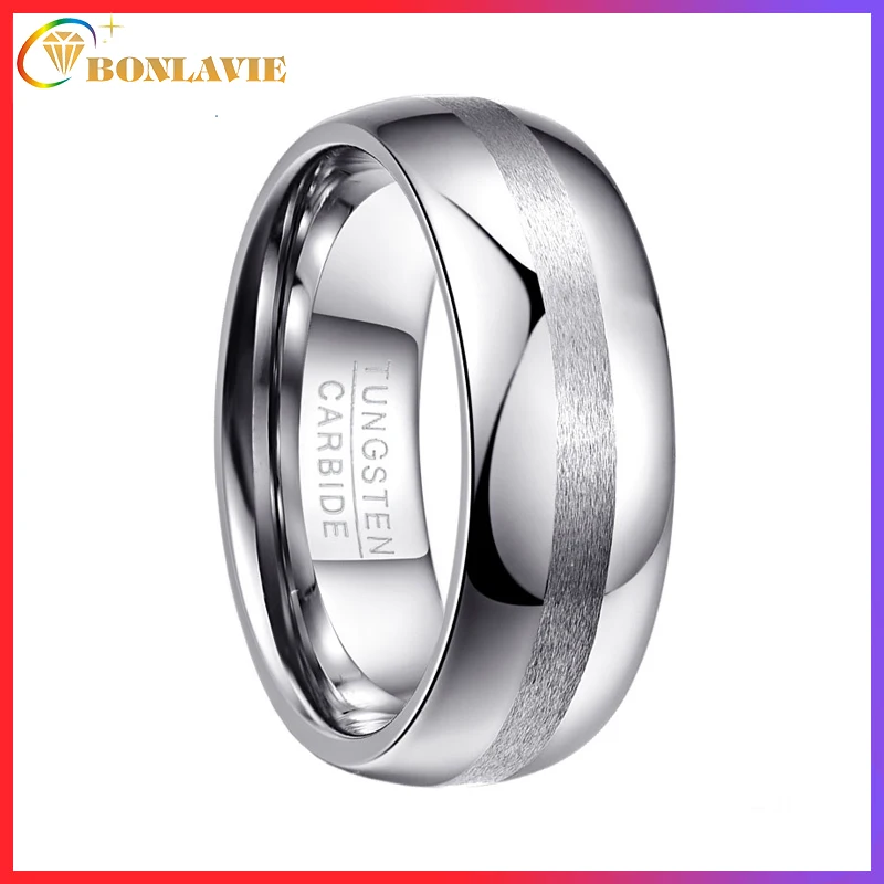 BONLAVIE 8mm Width Polishing Men Ring Tungsten Carbide Brushed Finish Wedding Bands Multi-size Anillos para hombres Pierscienie