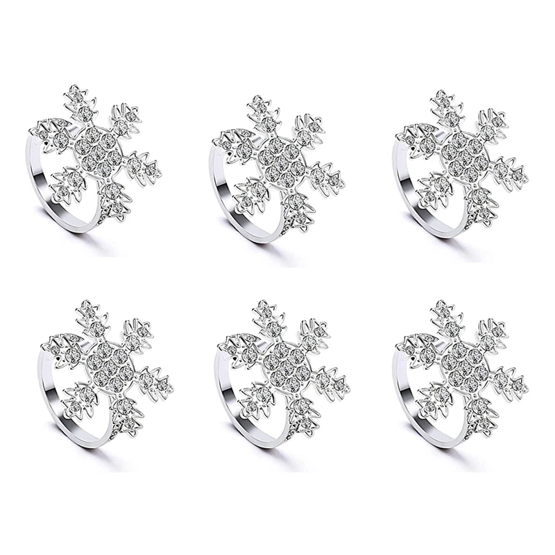 

HOT SALE Christmas Snowflake Napkin Rings Set Of 6,Napkin Holder,Perfect Table Setting Decor For Christmas Wedding Parties