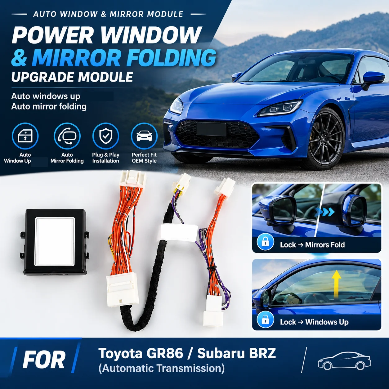Upgrade Module For Toyota GR86 ZN8 For Subaru BRZ ZD8 RHD LHD Auto Mirror Folding Windows Up Tool Controller Rearview Mirror