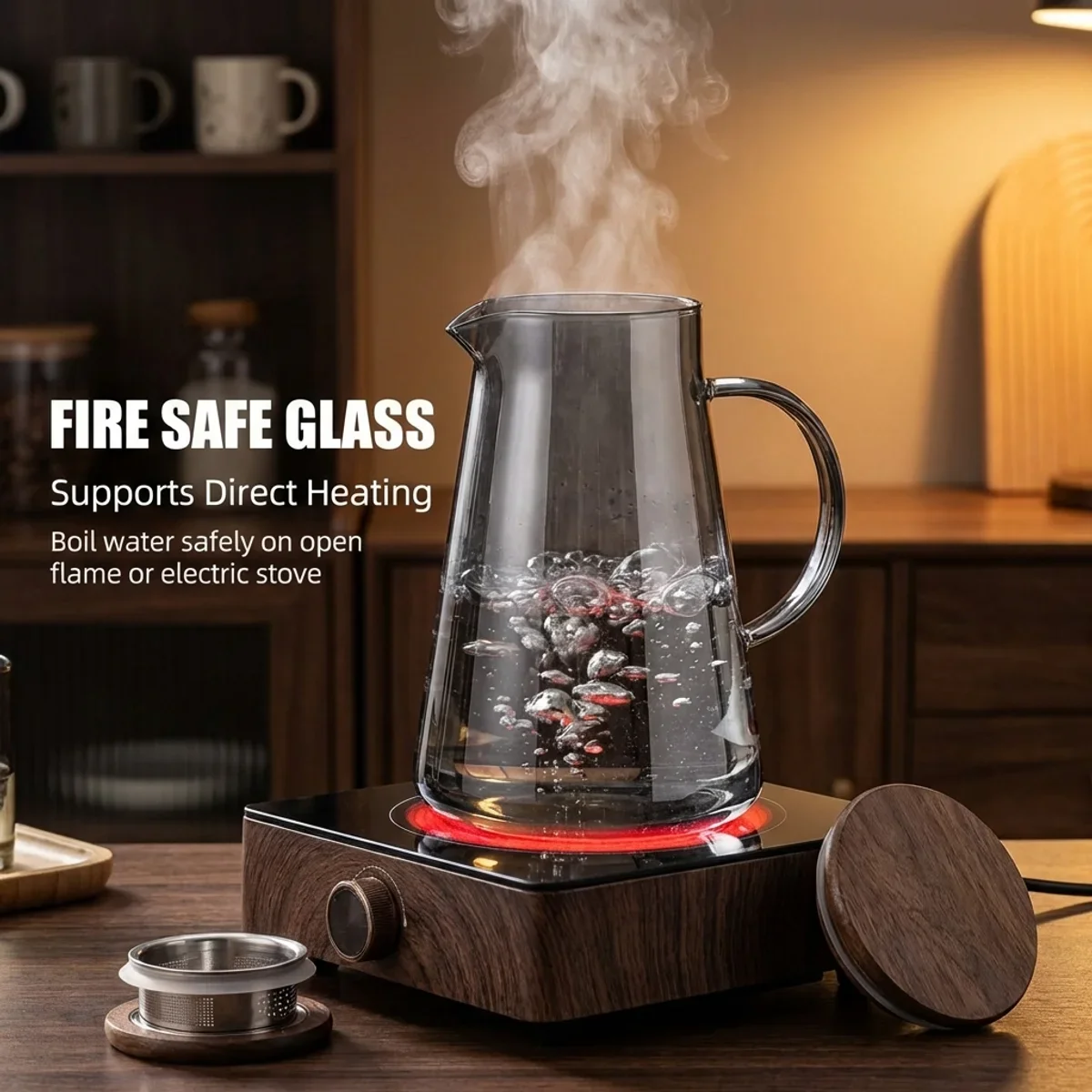 Glass Teapot–Heat Resistant,Explosion-Proof Durable Glass,V-Shaped Precision Spout No Drip, Fine Mesh Filter, Clear Brewing