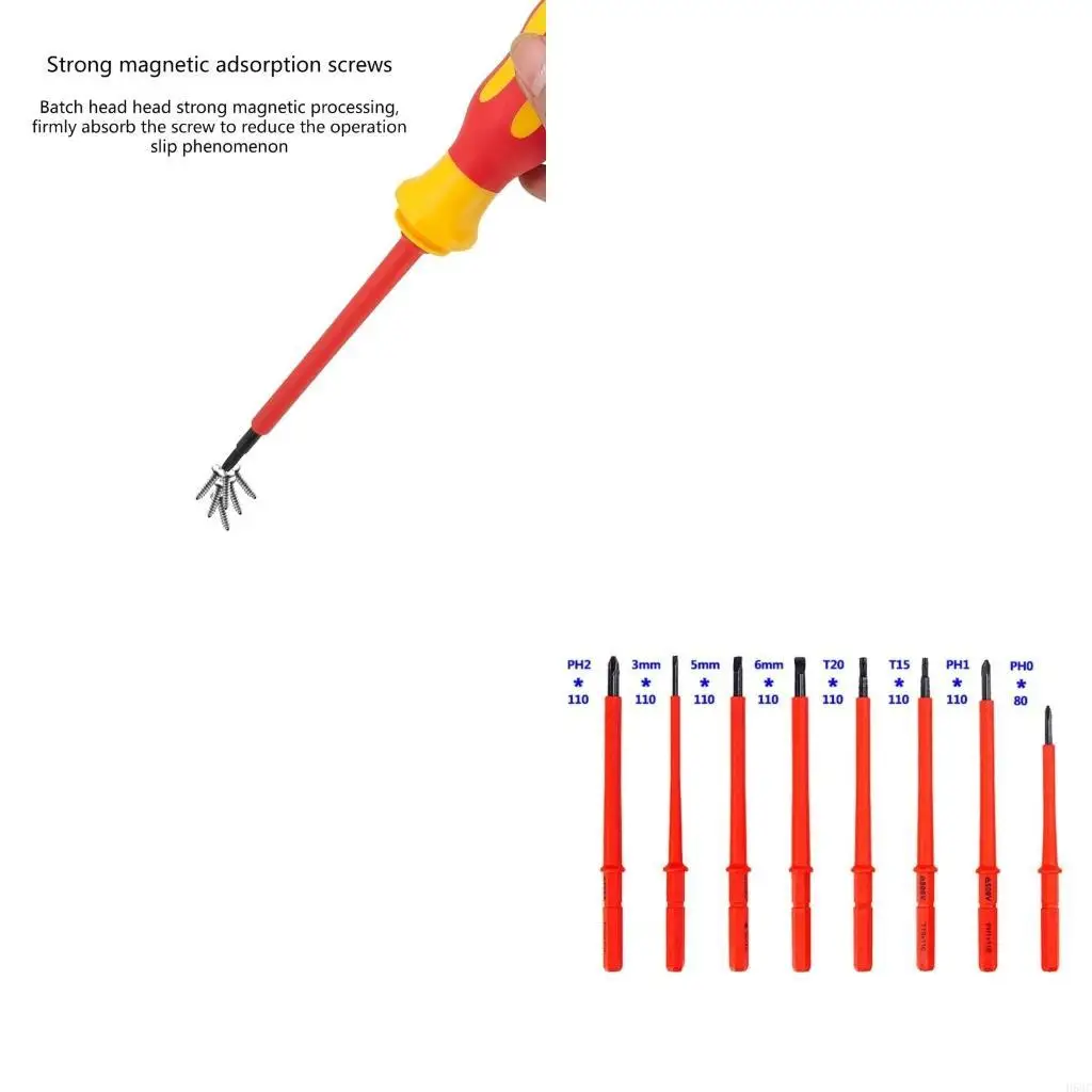 

H58C Insulated Electrician Screwdriver Set Screwdriver Set for Home Improvement and Repair Work Tool with 8Tip and Roll Bag