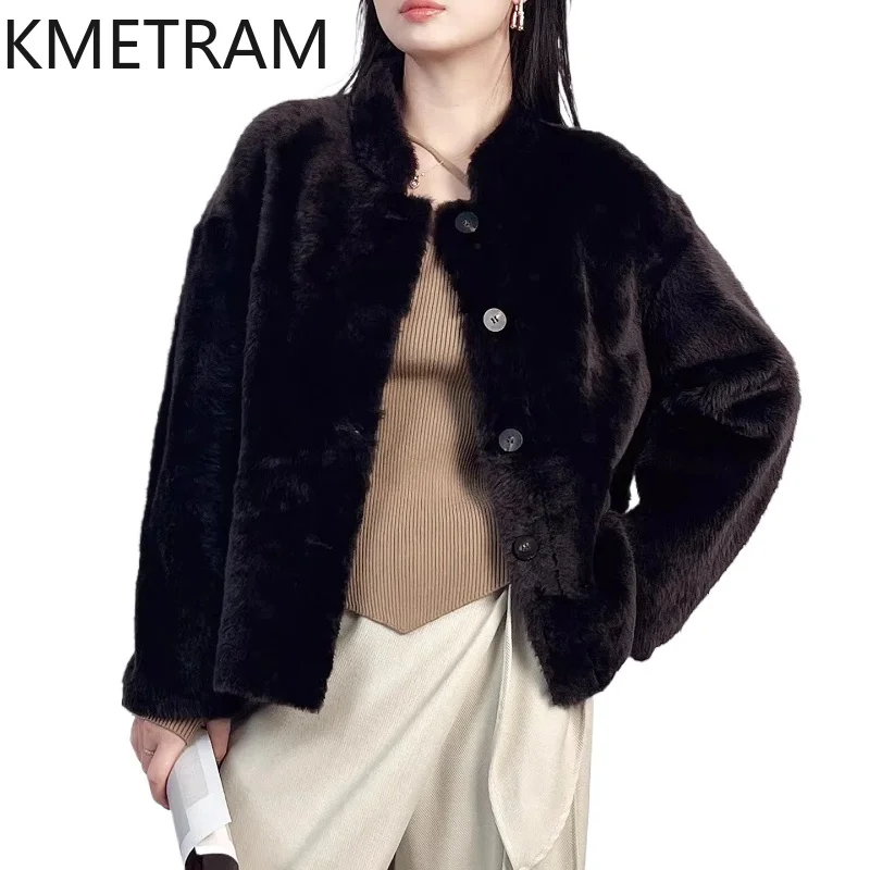 

KMETRAM 100% Natural Lagon Sheepskin with Wool Attached Jacket Woman Fashion Short Real Fur Coat Winter Clothes 2026 Fourrure