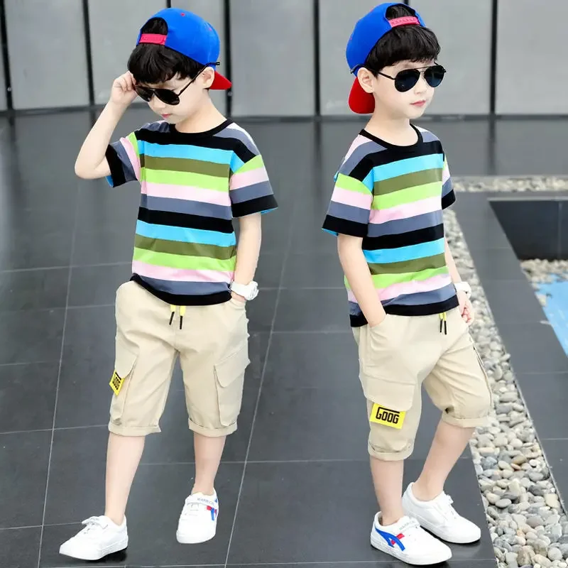 New Summer Boys Clothing Sets Children T-shirt Short Sleeve +Pants Set Two Pieces Set Kids Baby Boys Clothes 6 8 10 Years Old