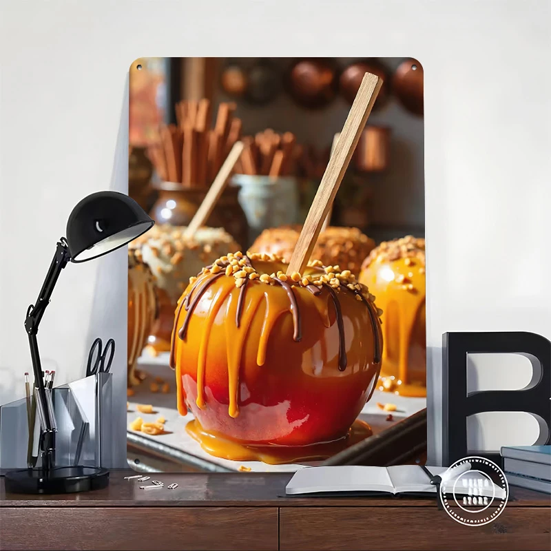 Gourmet Caramel Apples Metal Poster Customized Wall Art Retro Vintage Metal Signs for Man Cave Interior Decoration Living Room