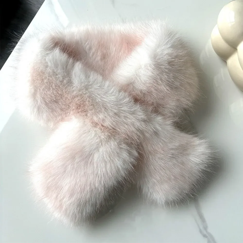 New Double-sided Cross Scarf Thicken Neck Protection Neck Scarf Faux Fox Fur Neck Warmer Women Girl