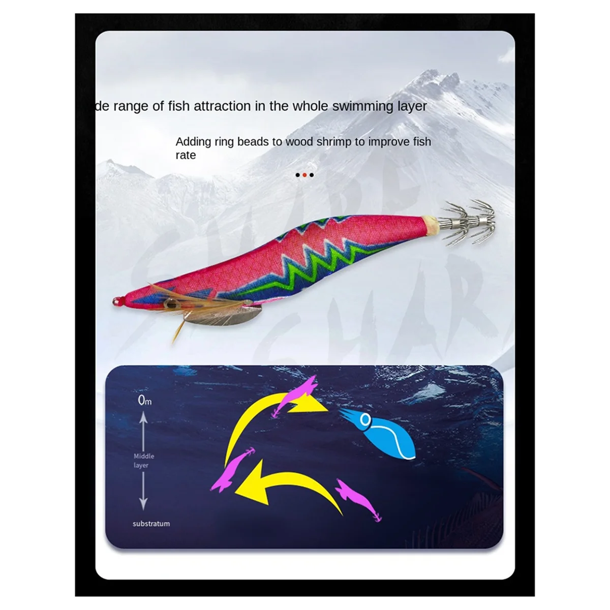 A71P Leuchtende Garnelenhaken aus Holz, Explosionshaken, Meeresangeltuch, Garnelenhaken aus Holz, Luya-Köder, japanische Garnelen