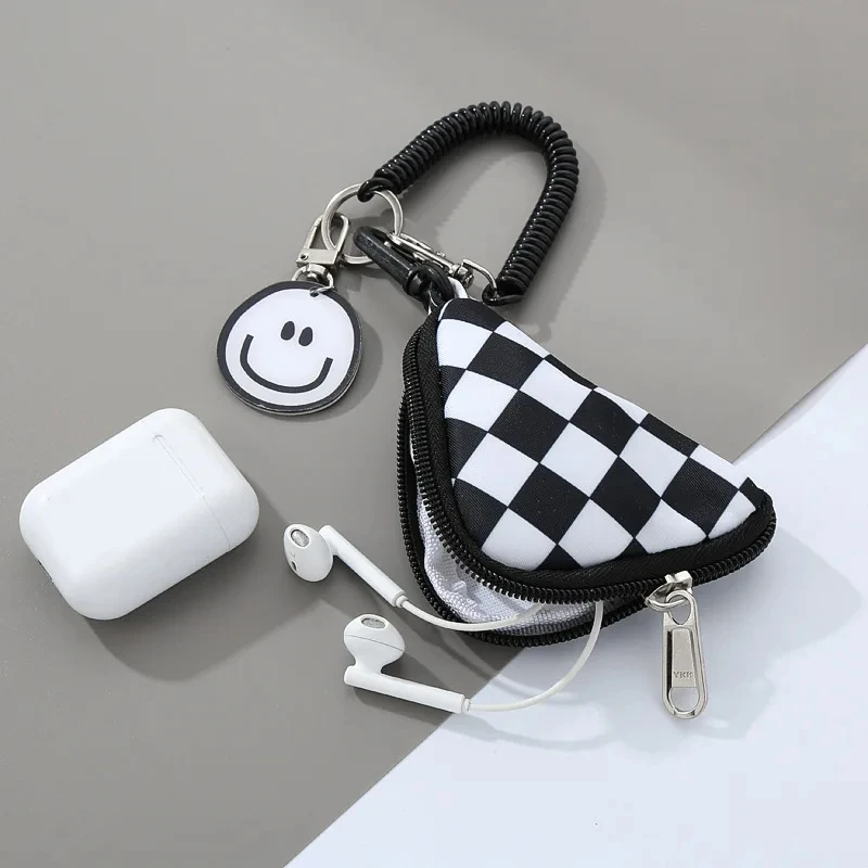 New Fashion Three-dimensional White Black Checkerboard Coin Purse with Keychain Cute Mini Coin Bag Key Change Pouch Earphone Bag