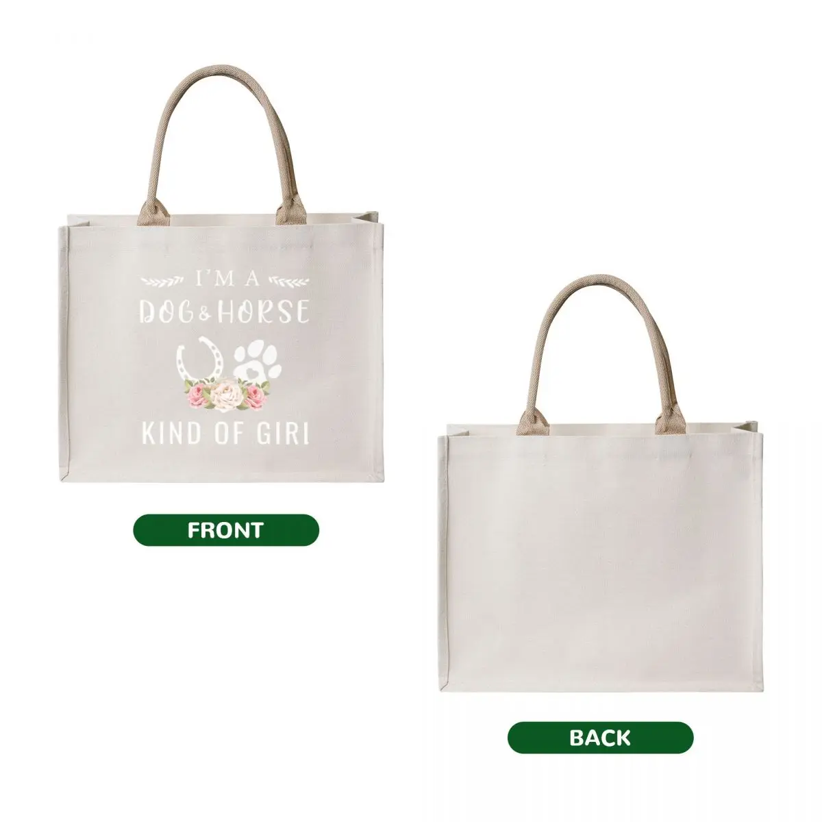 I'm A Dog And Horse Kind Of Girl Paw Print Horseshoe Gift Tote Bag bag for beach female bag personalized tote Canvas