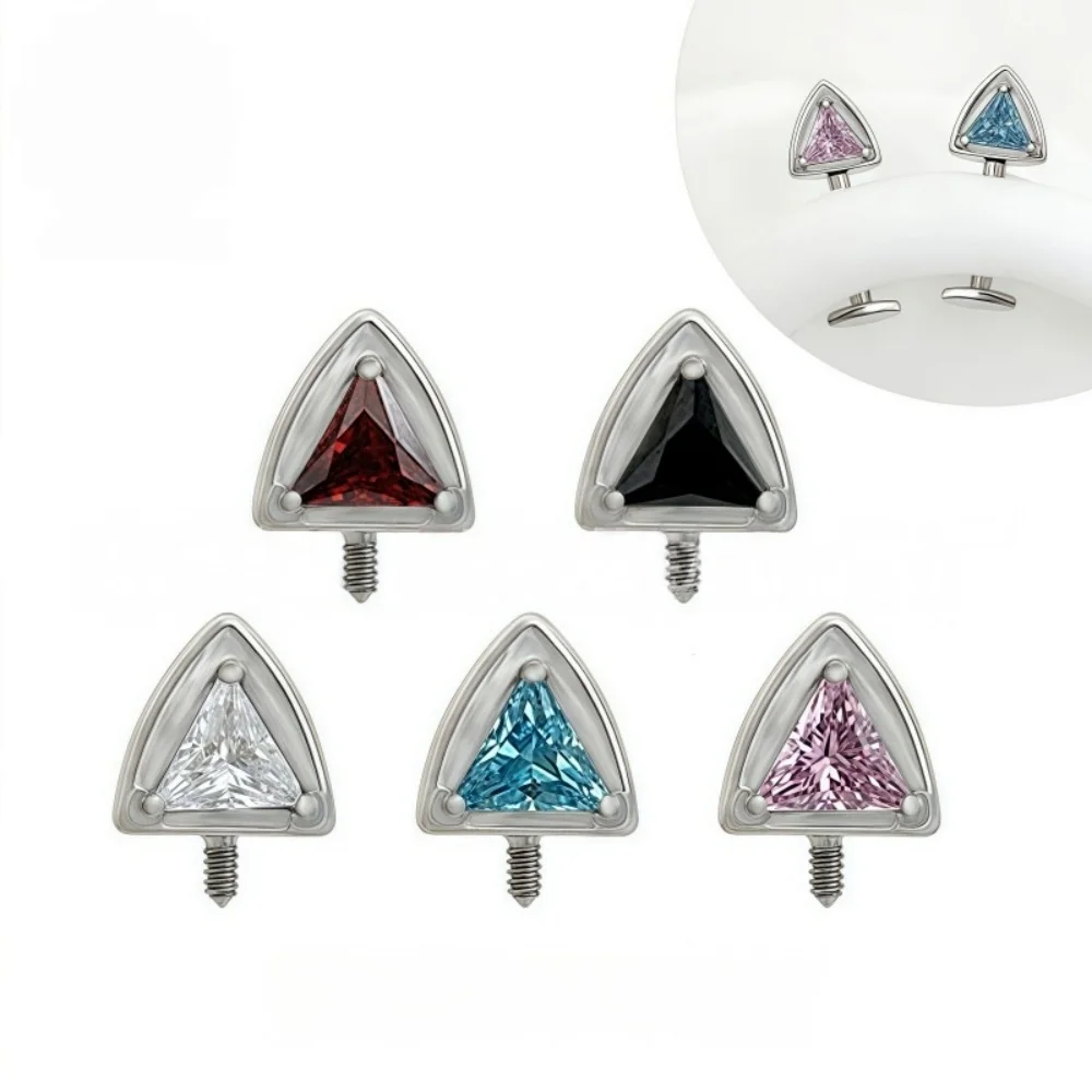 G23 Titanium 16G Cat Ear Labret Helix Tragus Cartilage Flat Back Earrings with CZ - Internal Thread Lip Piercing Jewelry