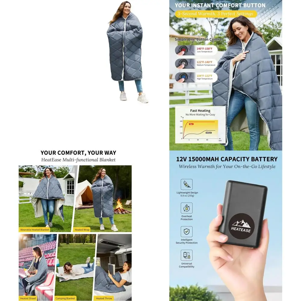 

Portable 12V Heated Shawl Poncho, Wearable Electric Blanket for Outdoor Use, Ideal for Camping, Travel, Picnics, and Car