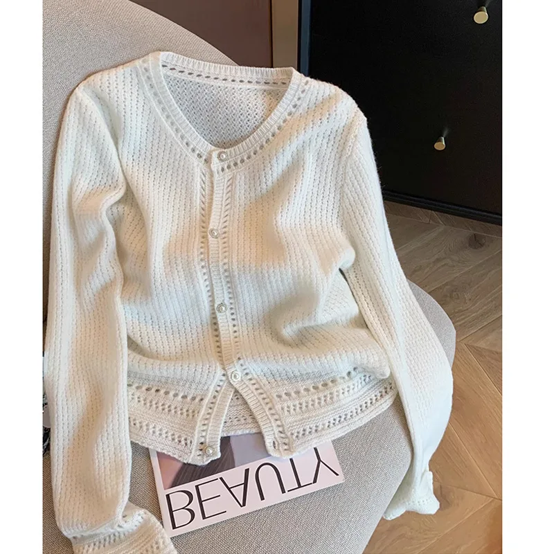 

Women's Clothing Women's Round Neck Knitted Open Cardigan Pure Color Outerwear Slimming Long Sleeve Top