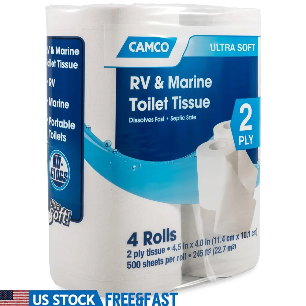 

RV Marine Fast Dissolving Toilet Tissue 32 Rolls Biodegradable Clog Resistant Septic Safe Unscented Dyes Free 4 Packs