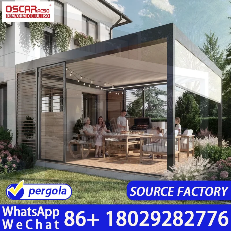 Aluminum Alloy Sliding Glass Modern Design Multipane Luxury Patio Pocket for Florida MiamiDade Villa pergola