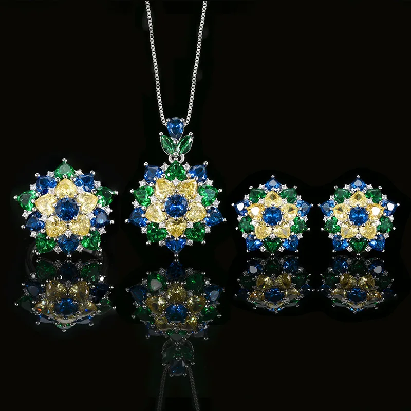 

Popular Jewelry Gold-Plated Gemstone Flower High-End Light Luxury Set for Women