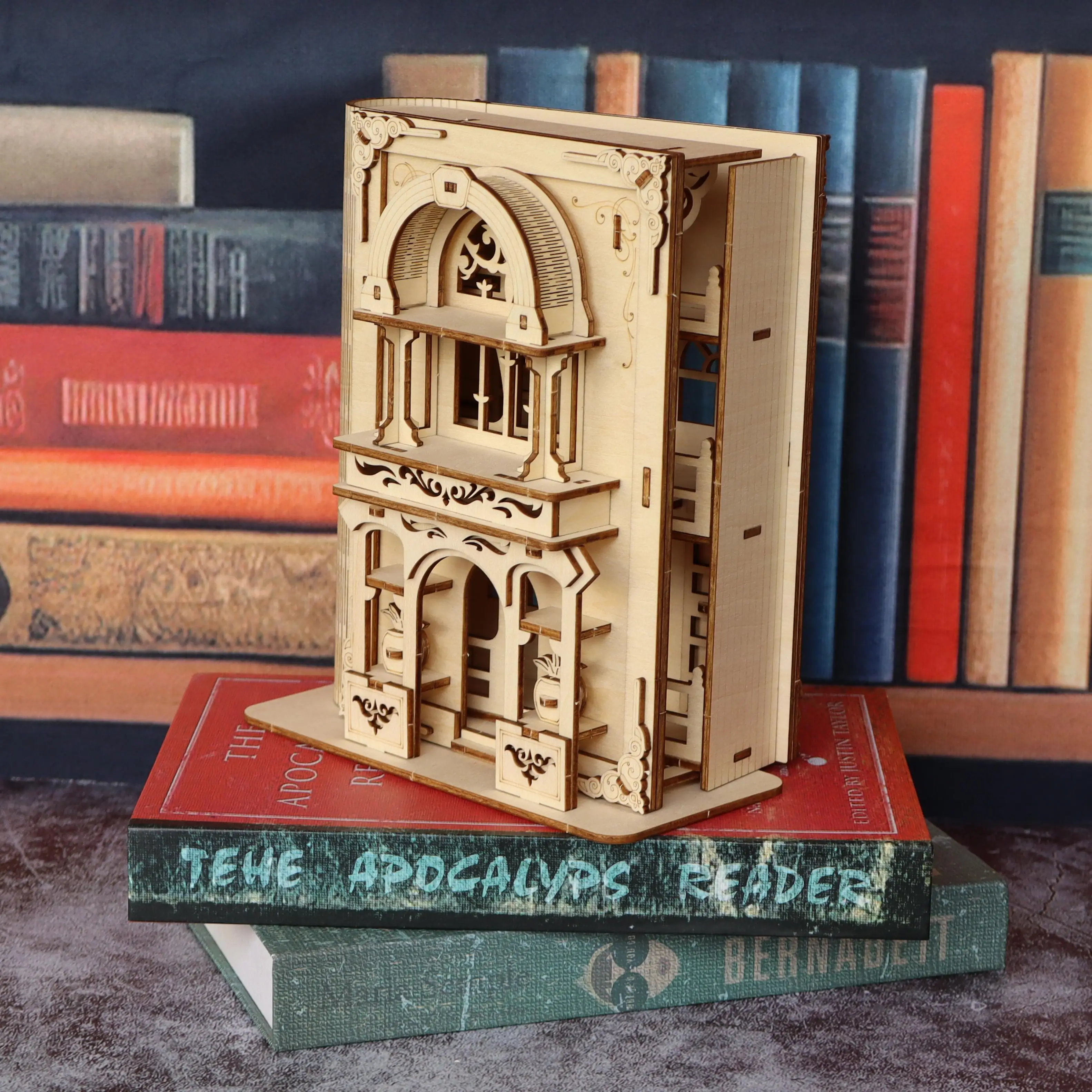 3D wooden puzzle, Gothic style magic bookstore assembly model, handmade DIY wooden 3D architectural decoration
