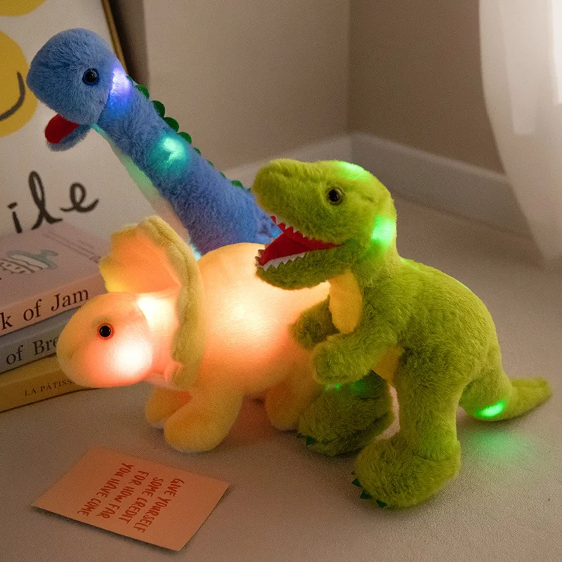 Lovely Luminous Dinosaur Plush Toy Cute Stuffed Led Glowing Triceratops Brachiosaurus Tyrannosaurus Doll Soft Pillow Kids Gift