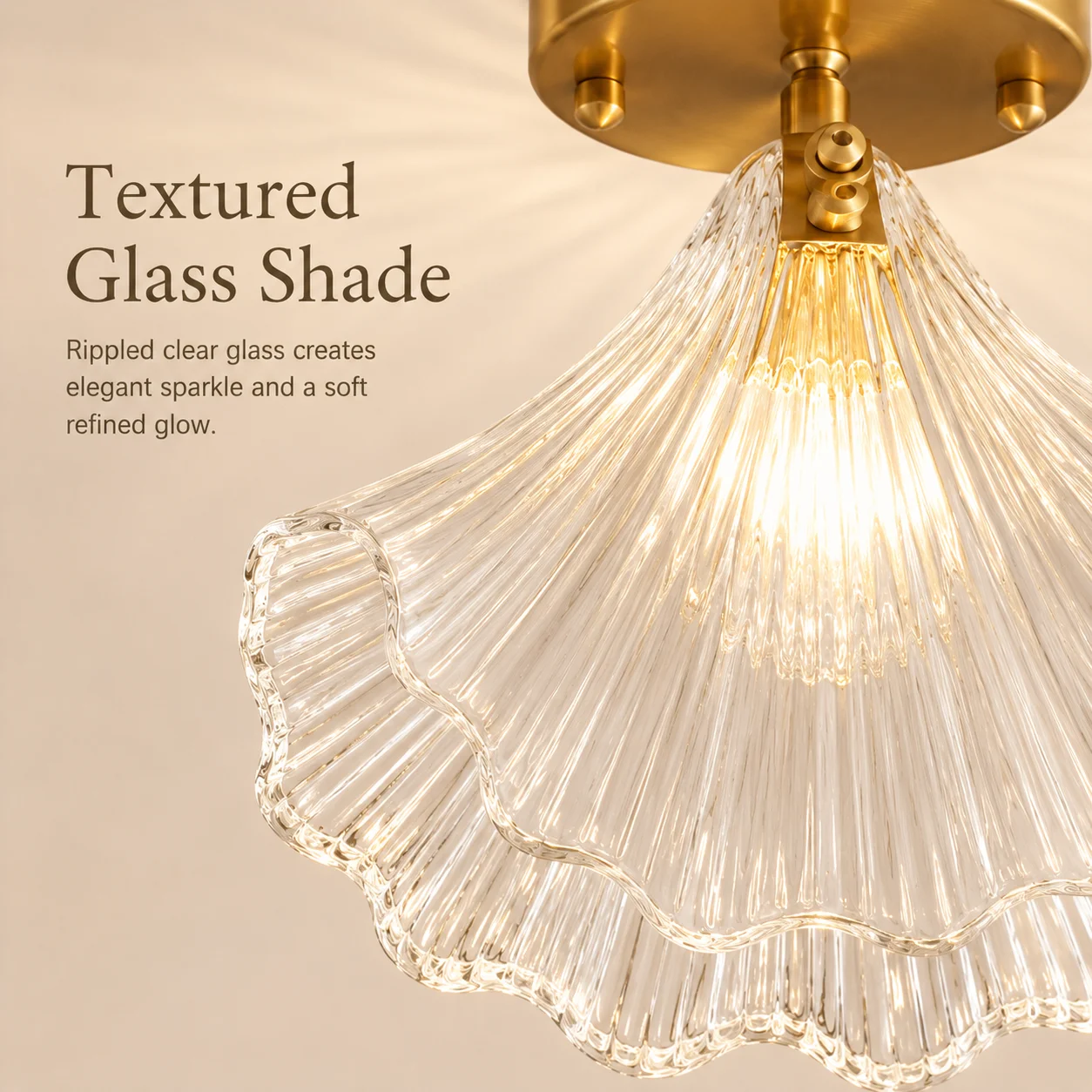 Shell Shape Fluted Glass Pendant Light, Gold Metal Mini Ceiling Lamp for Kitchen Island Bedroom Hallway Decor