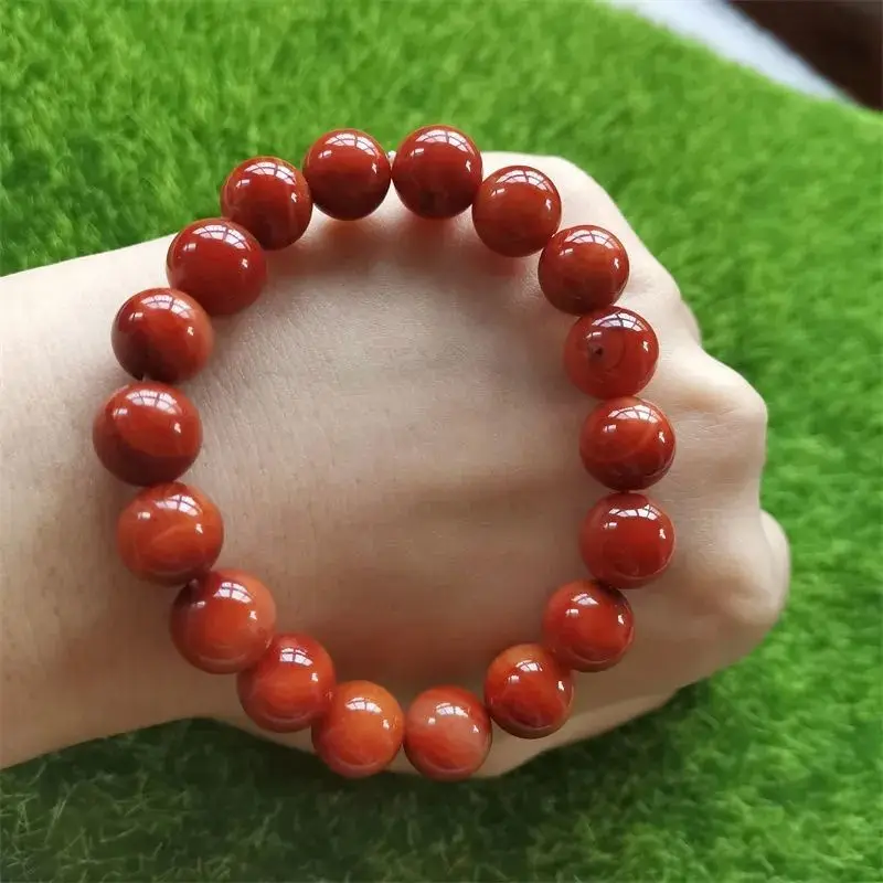 

Natural Raw Ore Genuine Warring States Red Agate Round Bead Single Ring Bracelet for Men and Women Simple and Versatile Bracelet