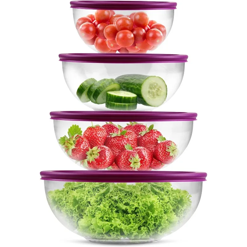 

Kitchen Glass Mixing Bowls with Lids Set for Food Prep Storage and Mixing Fruits, Salads, Meats, Powders,and More -Durable Glass