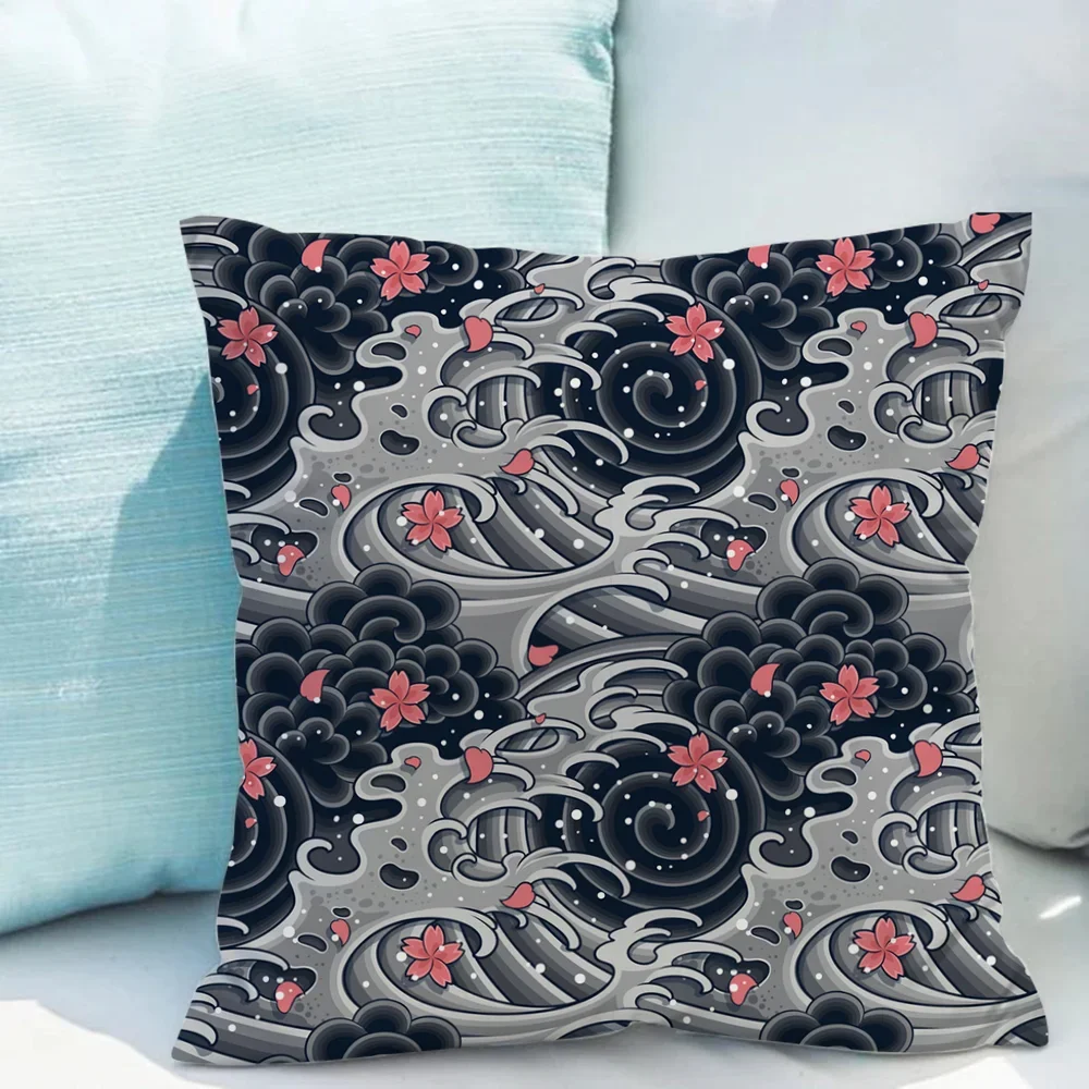 Japanese Wave Cushion Cover 45x45 Cushions Covers Couch Pillows Decorative Pillow Covers for Sofa Pillowcase 45*45 Short Plush