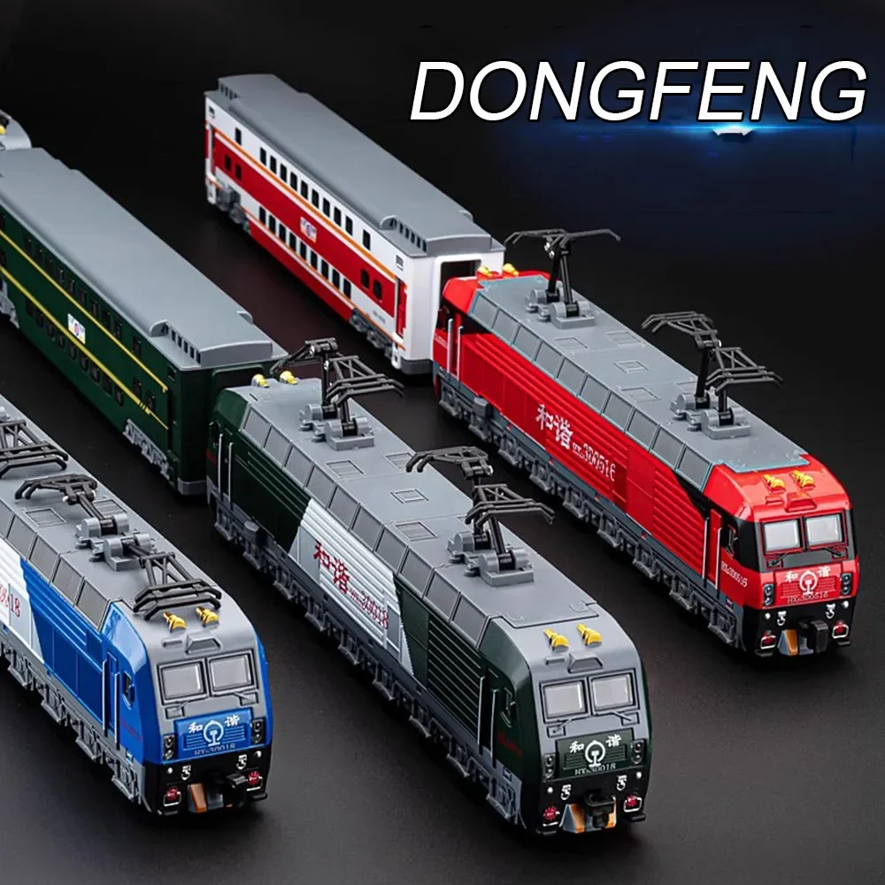 1:87 Scale DONGFENG HEXIE Train Models Cars Toy Alloy DIecast 4 Doors Opened Light Music Electric Trains Kids Educational Toys