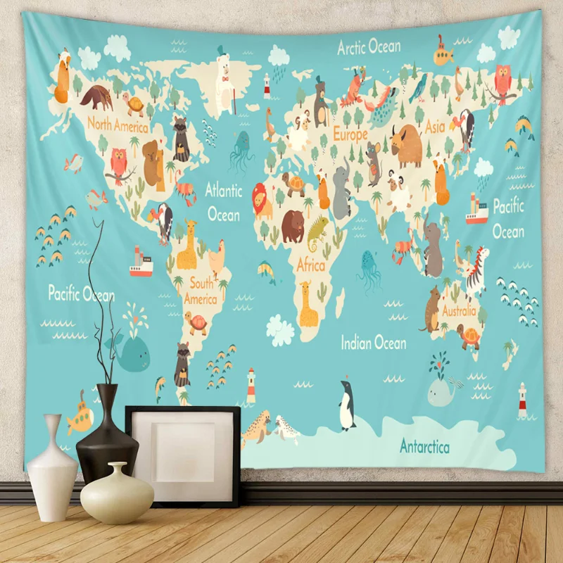 VIKAMA retro world map wall art decor  Large Tapestry Outdoor Tapestry Office Background Cloth Polyester Tapestry Aesthetic