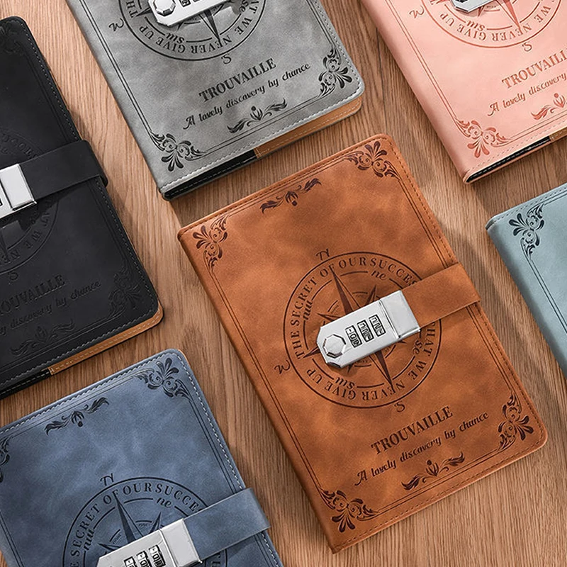 Creative Password Notebook Travelers Student Diary With Lock Stationery Thickened Hand Account Notepad