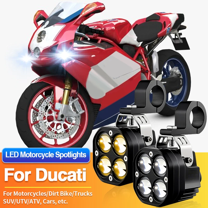 1 Set LED Universal Motorcycles Headlight Dual Color Fog Light UTV ATV for Ducati 748/749 R/996 996R 996S/998 998R 998S/999 999R