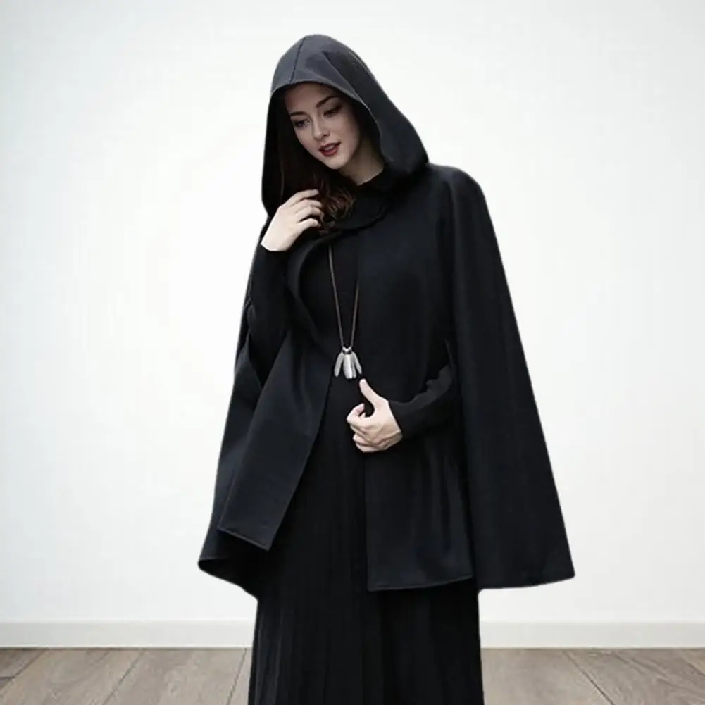 Thick Single-Button Closure Poncho Pirate Robe Winter Women Cape Coat with Hood Medieval Retro Cape Gothic Keep Warm Shawl Cloak
