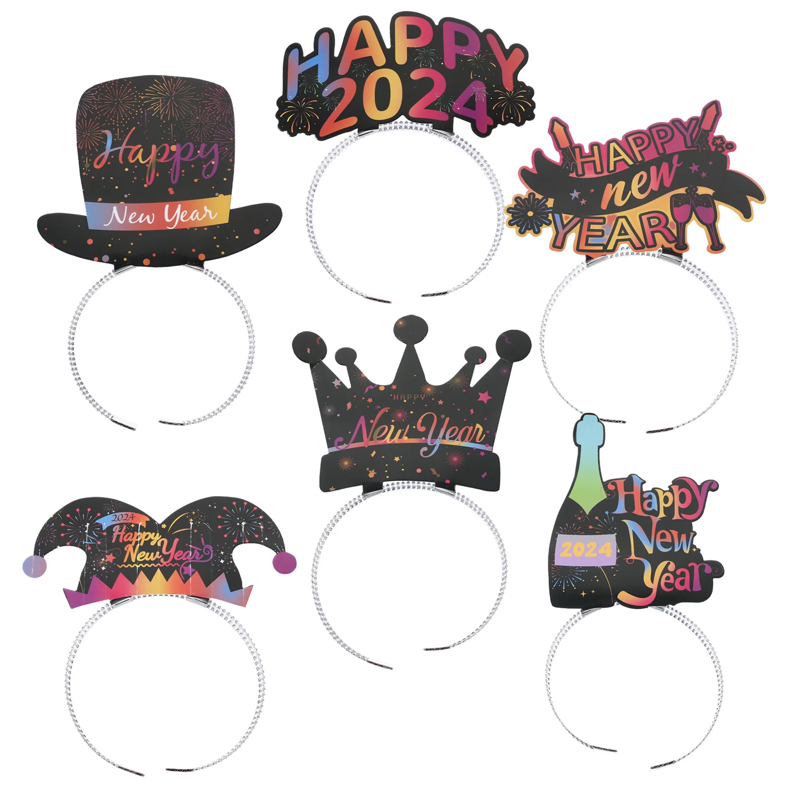 6 قطعة أغطية الرأس لحفلات رأس السنة الجديدة الإبداعية سنة جديدة سعيدة تحت عنوان الشعر الأطواق سهلة الارتداء ليس من السهل أن تسقط للحفلات والمناسبات والمتعة