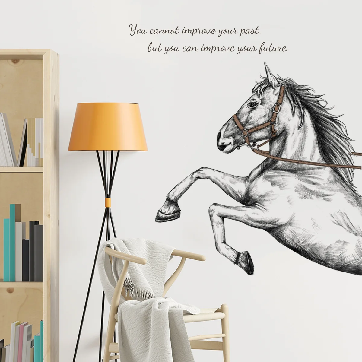 2pcs Wall Stickers Running Horse English Slogans Wall Stickers Living Room Room Decoration Mural Aesthetic Art Wall Stickers