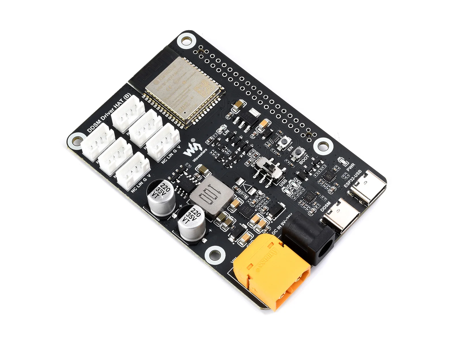 Waveshare Direct Drive Servo Motor Driver Board (B), DDSM Driver HAT, Integrates ESP32 and Control Circuit, 2.4G WiFi Support