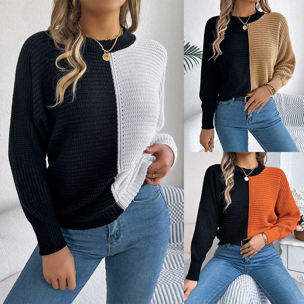 Suéter de punto suelto informal para mujer, jerseys para mujer, Tops de cuello redondo, manga de hombro completo, Tops de invierno, nuevo