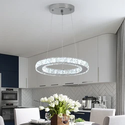 Lampada da soffitto moderna in cristallo Anelli di lusso Illuminazione a sospensione cromata Plafon Lamparas a LED Apparecchi per interni Lampada a sospensione in acciaio inossidabile