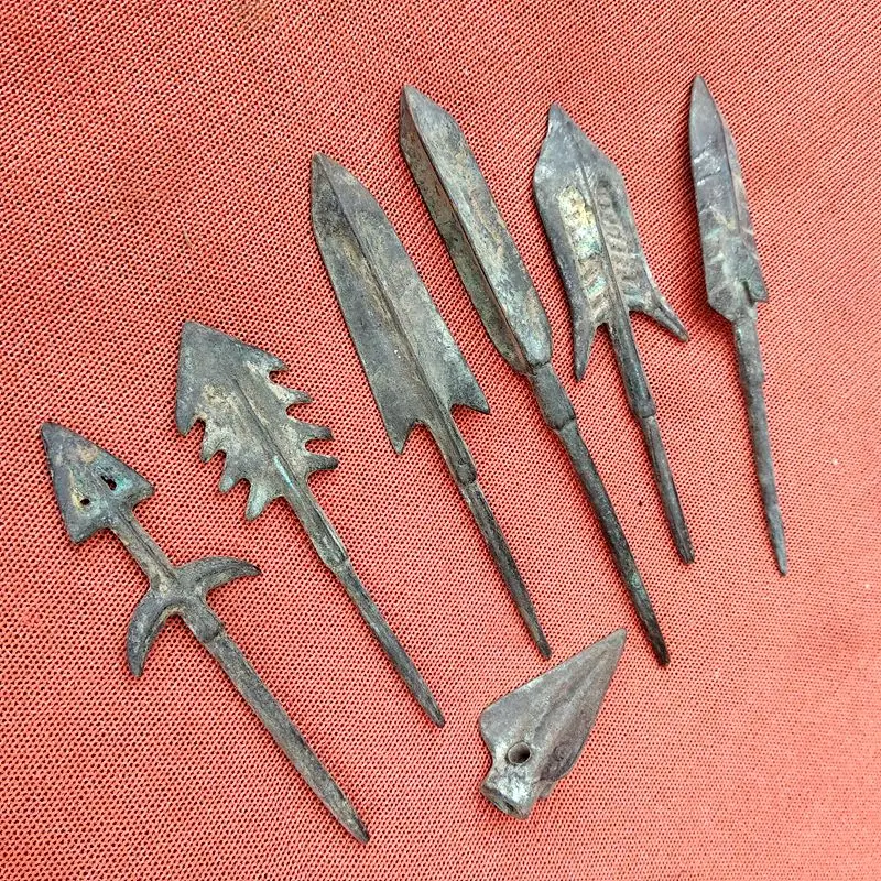 7 Piece Ancient Arrow Model Tool Arrowhead Case Old Dart Warrior Equipment Pure Copper