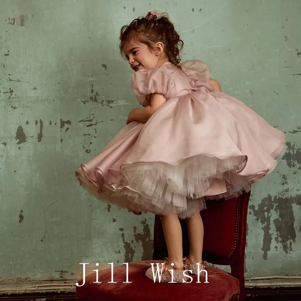 Jill Wish-vestido elegante rosa empoeirado para meninas, vestido de princesa com arco, casamento, aniversário, primeira comunhão, festa, bebê, crianças, 2024, J257