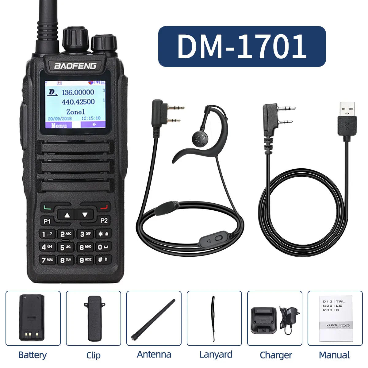 Baofeng Dmr Mobiele Radio Walkie Talkie Transceiver Analoge & Digitale Dm 1701 Tier1 2 Dual Time Slot Open Gd77 Dual Band Ham Radio