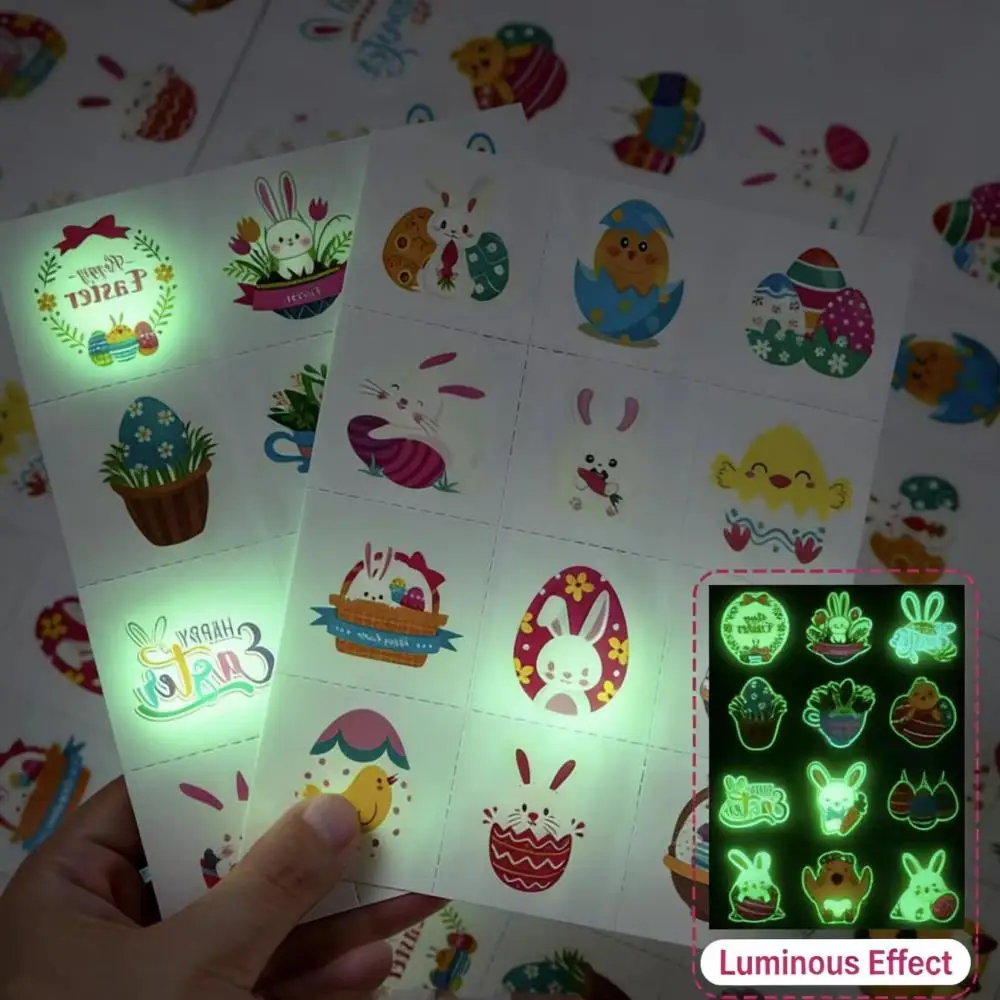 

2Pcs/set Easter Night Light Sticker Glowing Fluorescent Easter Egg Rabbit Cartoon Temporary Sticker Kids Favors Easter Stickers