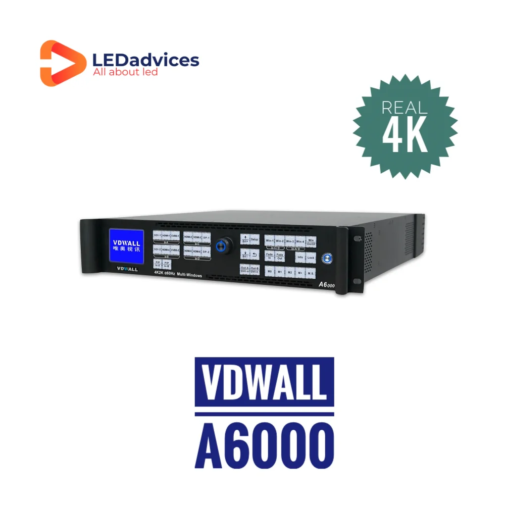 VDWALL A6000 Real 4K Full Color LED Video Processor For LED Screen Wall Display Controller 8 Channels DVI Outp 18 Million Pixels