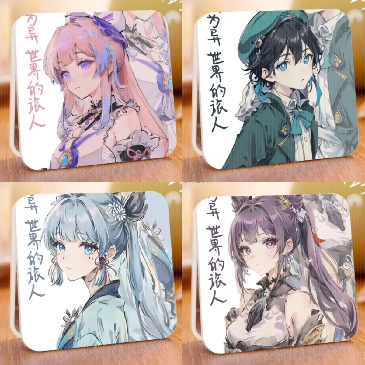 6x7cm, Genshin Impact, zusammenklappbarer doppelseitiger Schminkspiegel, tragbare Reise, Mini-Lichttasche, Anime Cute Girls Kids, Vergrößerungsglas