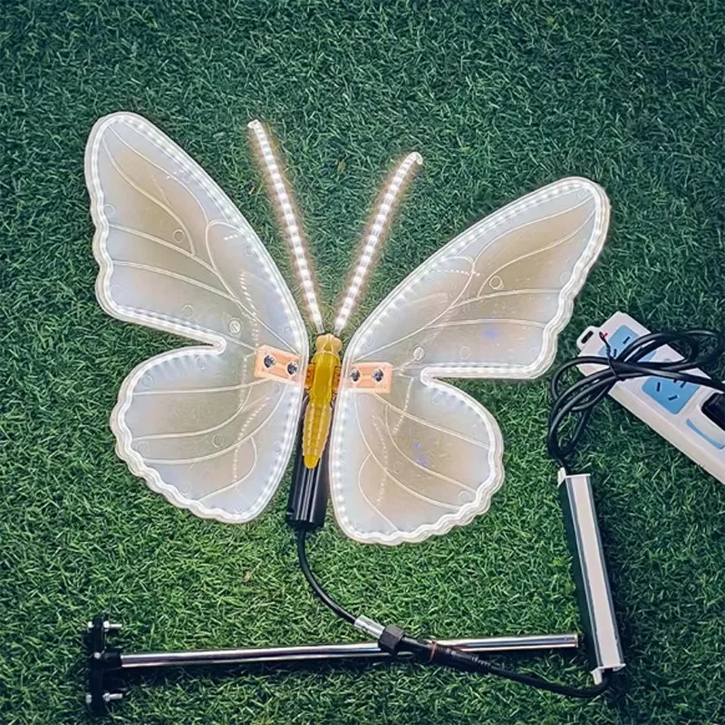 2 Pieces Led Outdoor Simulation Butterfly Lights Dynamic Static Mode Holiday Party Home Landscape Decor