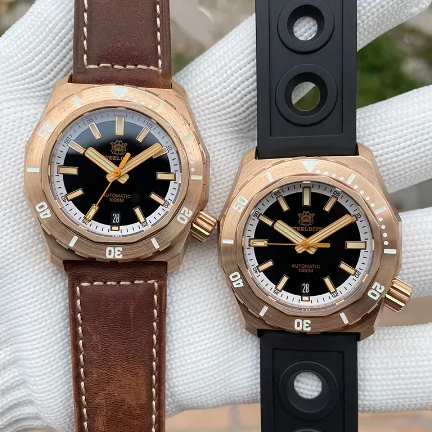 STEELDIVE Men Automatic Watch Bronze 41.5mm Mechanical Wristwatch Diver 1000M Waterproof C3 Luminous Sapphire Mirror NH35 Sport