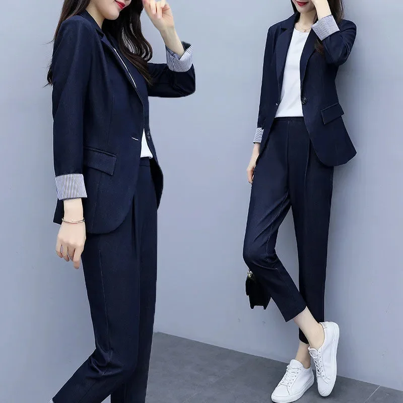 Suit Female 2023 Autumn New Suit Two-Piece Korean Version of Fashion Temperament Leisure Net Red Solid Color Small Suit Coat X74