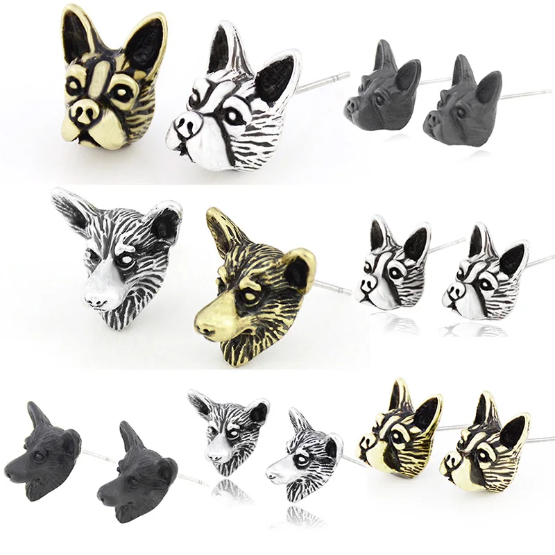Vintage Cute Black Tiny French Bulldog & Pug & Poodle & Welsh Corgi & Dachshund Stud Earrings Cool Animal Dog Earrings for Women
