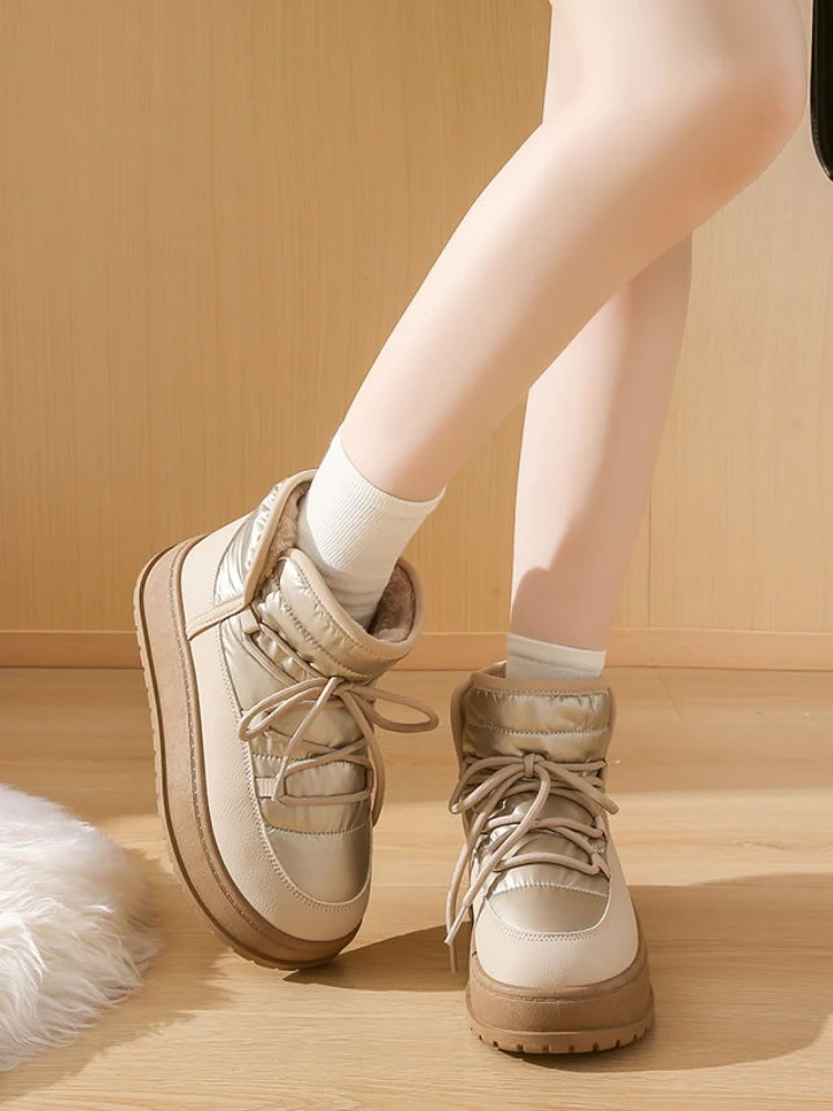 

Непромокаемая теплая женская обувь на платформе, обувь на флисовой подкладке, зима 202, новинка, удобные и элегантные рабочие зимние ботинки для женщин