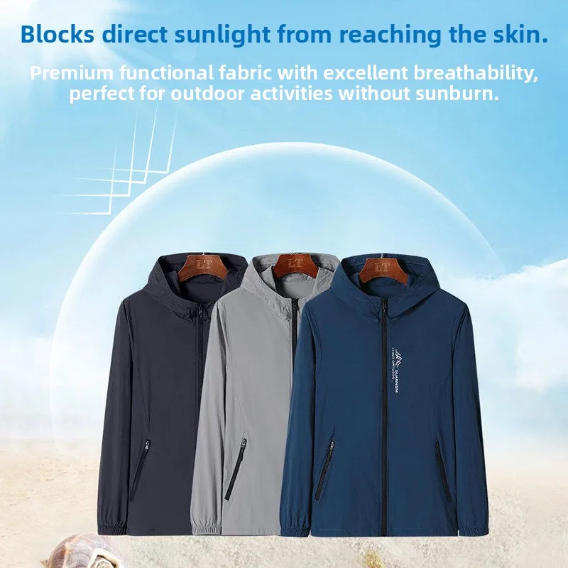 Men's Summer Jacket 2026 New Style Breathable Thin Loose Large Size Zipper Hooded Open Cardigan Quick Dry Shirt Polyester Fiber