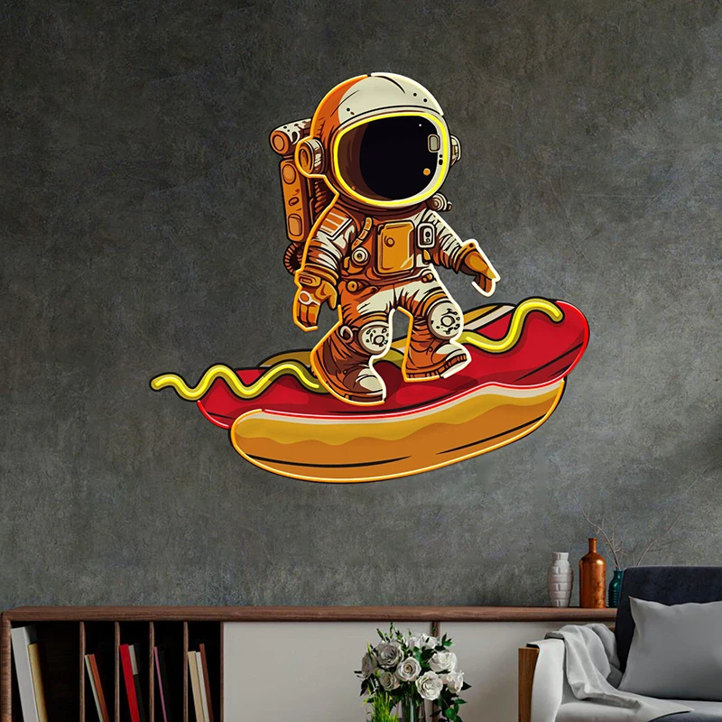 Kustom tanda Neon astronot di Hot Dog lampu Neon Logo bisnis tanda dinding restoran seni Makanan Cepat dekorasi toko Led lampu Neon