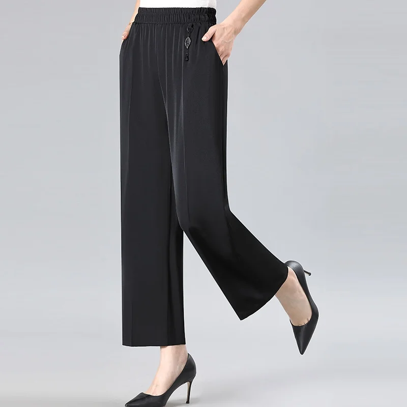 

Летние новые дышащие брюки с высокой талией для женщин, повседневные, для работы, из ПВХ, для женщин среднего возраста