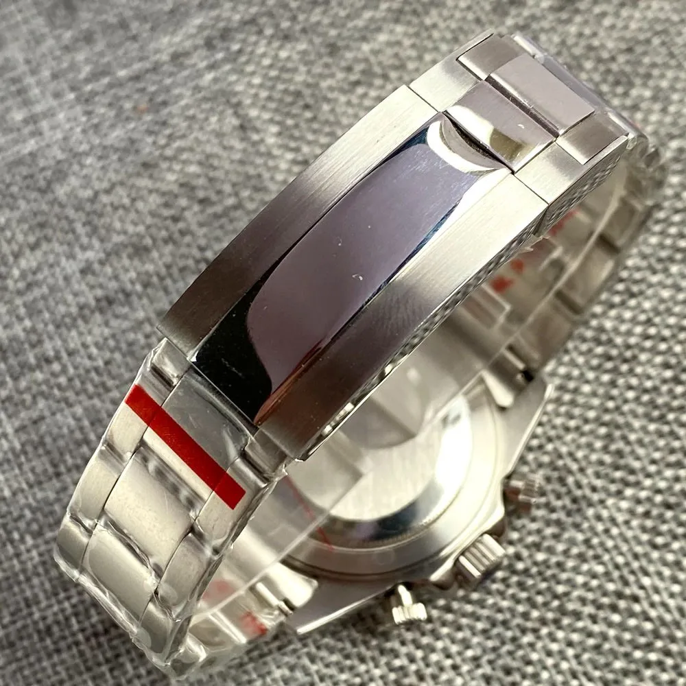 39 مللي متر Tandorio الأبيض الهاتفي كامل كرونوغراف اليابان VK63 ساعة متعددة الوظائف كوارتز رجالي ساعة معصم الياقوت الزجاج #5