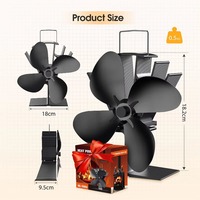 Wood Stove Fan Heat Powered, 4 Blade, Eco Thermoelectric Fan Non Electric with Integrated Thermometer for Wood Burning